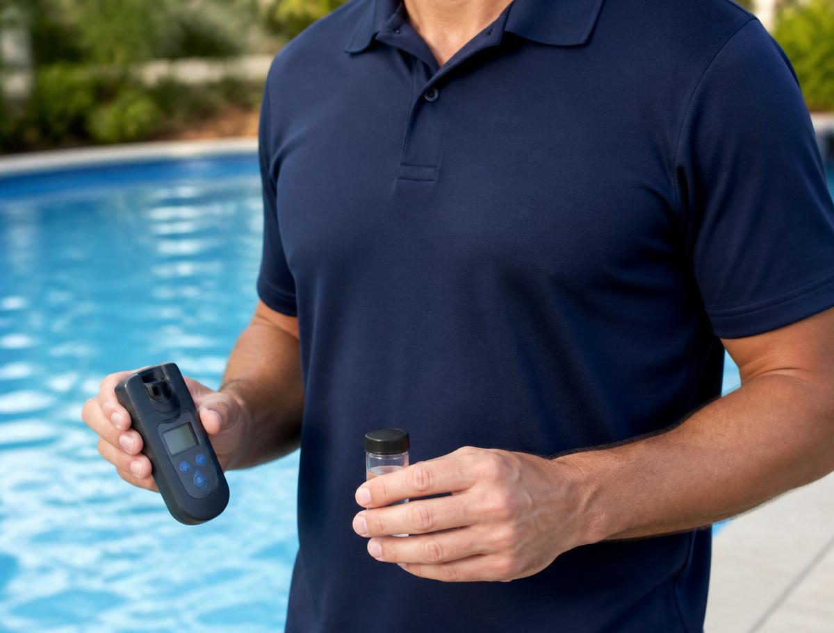 Pool Service eXperts technician testing pool water chemistry